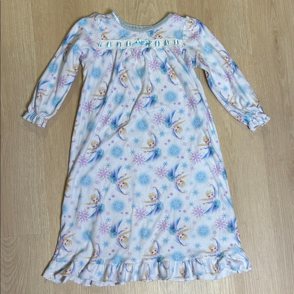 Disney Frozen Girl’s 4T Long Sleeve Flannel Nightgown - White and Blue Elsa - Picture 1 of 5